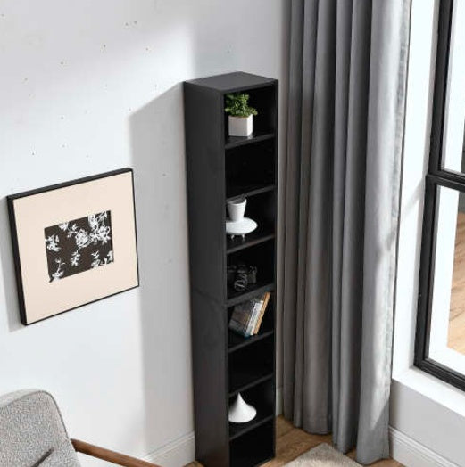 8 Tier Media Tower, CD DVD Slim Locker With Adjustable Shelves, High & Narrow Bookshelf Display Bookshelf, Suitable For Home Office, Multifunctional Double Deck Bookshelf