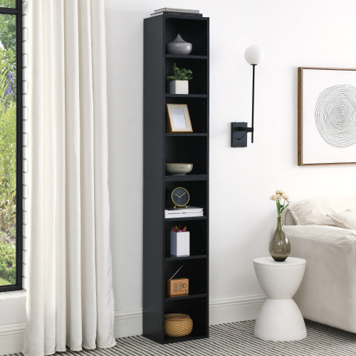 8 Tier Media Tower, CD DVD Slim Locker With Adjustable Shelves, High & Narrow Bookshelf Display Bookshelf, Suitable For Home Office, Multifunctional Double Deck Bookshelf